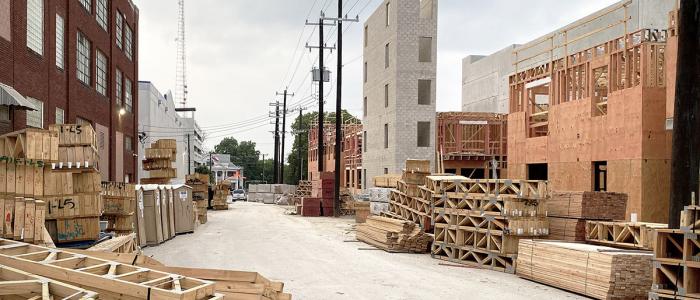 Construction site for mixed income multi-family housing in San Antonio, Texas