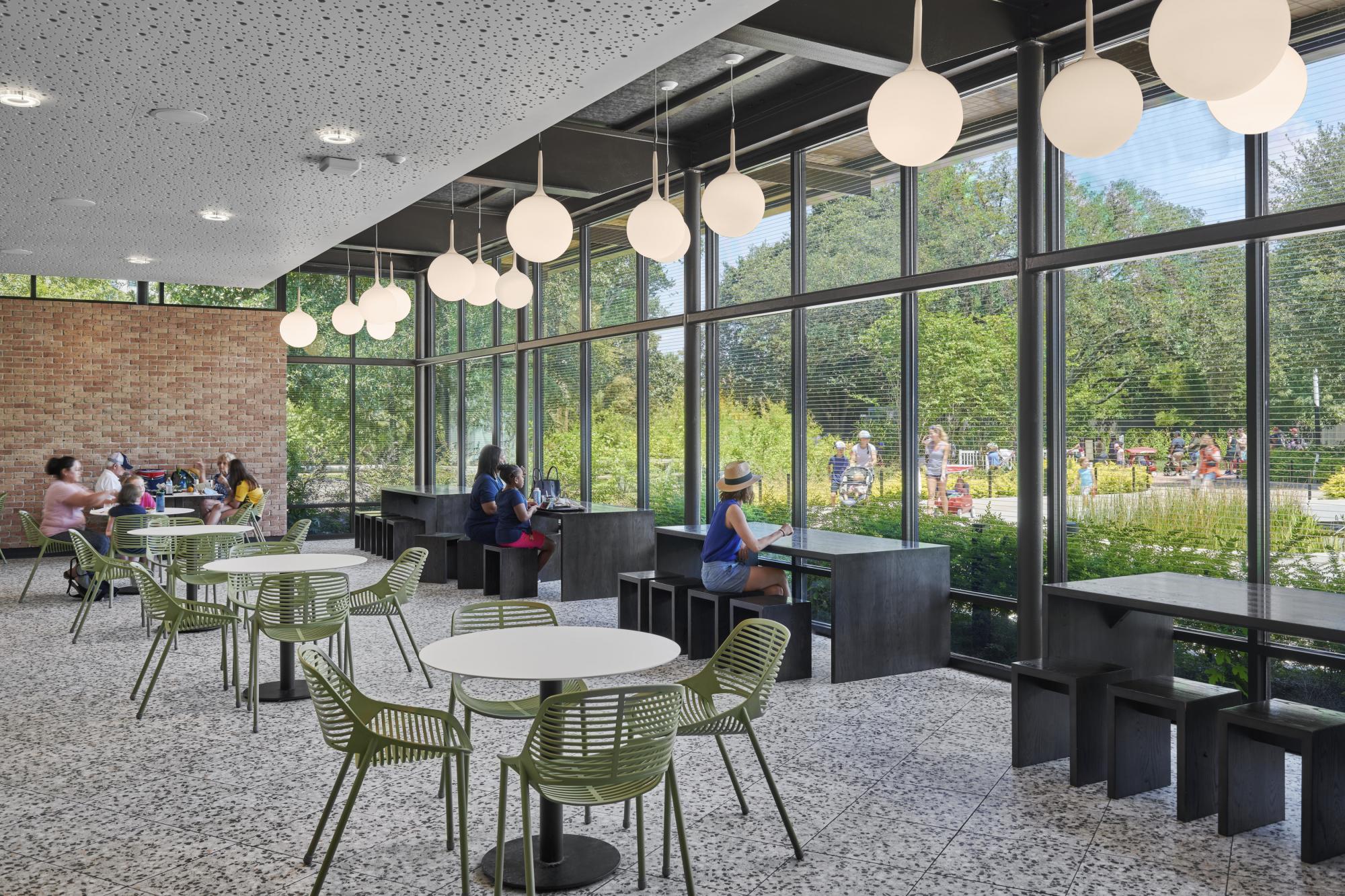 A redesigned front entrance, Cypress Circle Cafe sited along the Zoo’s new multi-species Texas Wetlands habitat creates a new iconic identity and positions the zoo as leaders in conservation and education. Green Restaurant Certified.